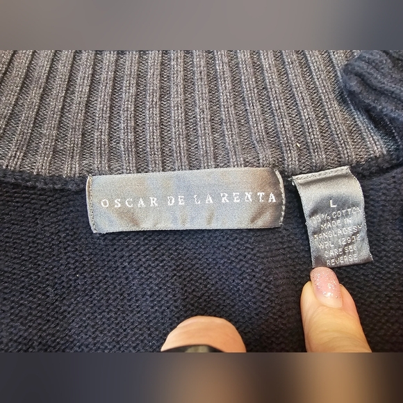 Oscar De La Renda Navy Blue Button Front Cardigan Sweater Large - Picture 5 of 11